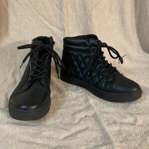 Vitalia Womans 7 Sneaker Shoes Black Quilted Faux Leather High Top